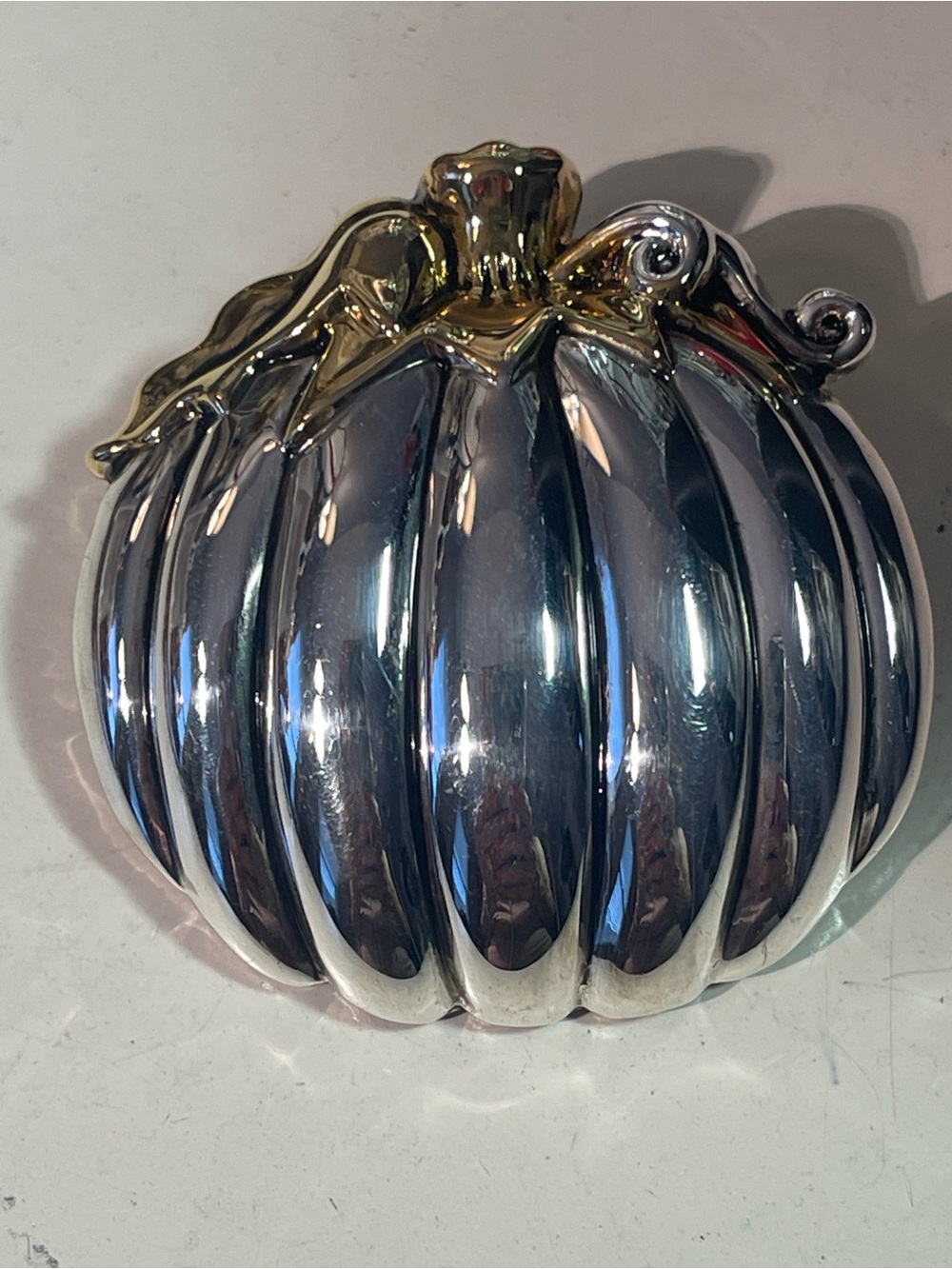 Silver and gold-tone pumpkin brooch or pendant by Best - 1.75” wide